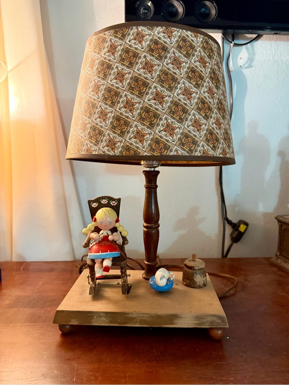 Brown Patterned Shade Lantern Table Lamp with Decorative Base